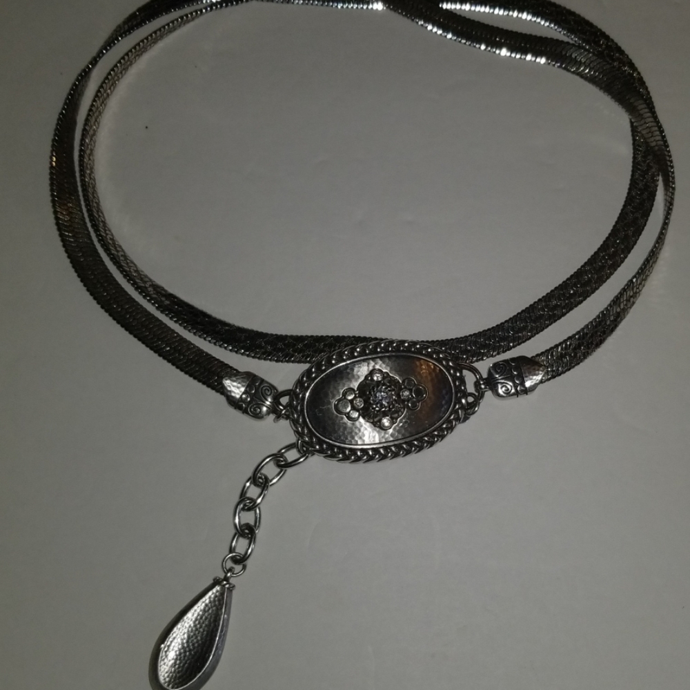 Belt Metal Herringbone Silver Tone Buckle Chain L